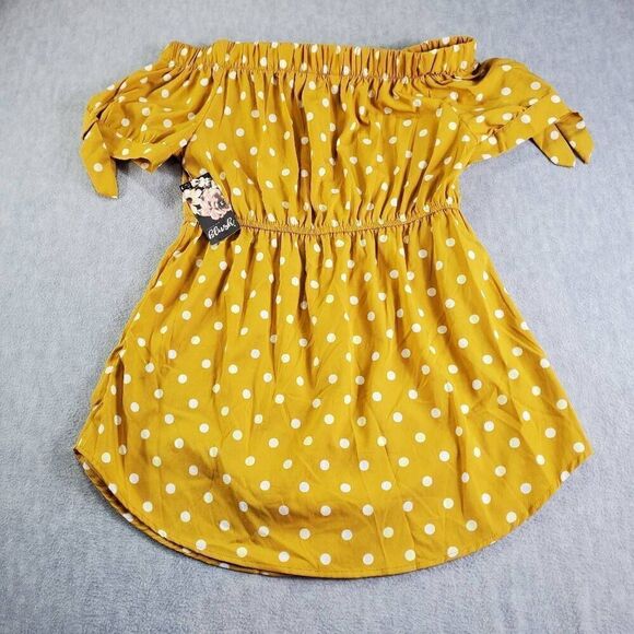 Hint Of Blush Dress Womens Large Yellow Polka Dot Tie Off Shoulder - Picture 9 of 10